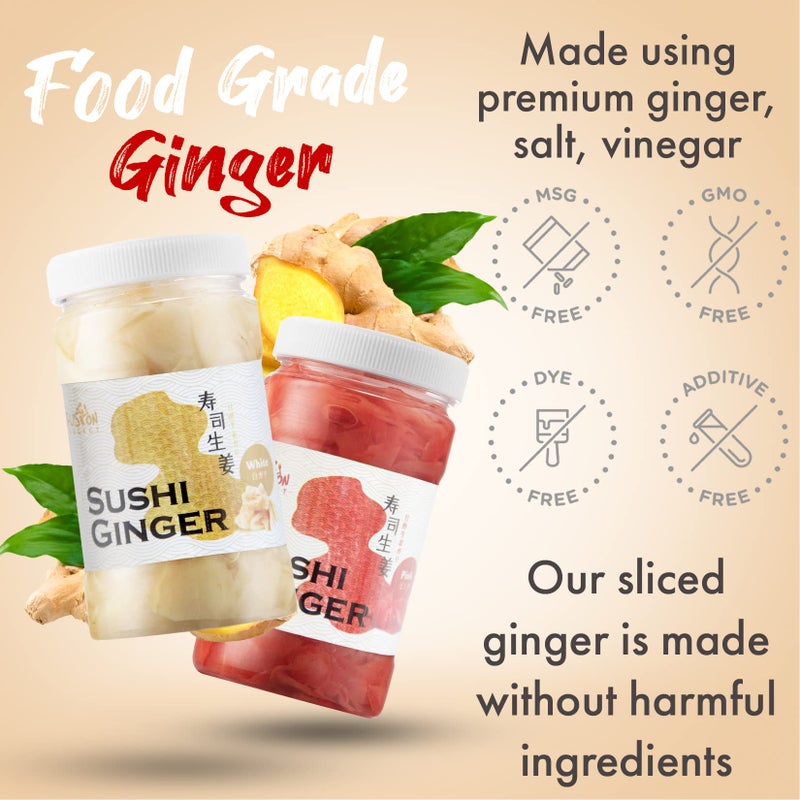 Fusion Select Sushi Ginger - Natural Sliced Gari, Pickled Ginger for Sushi - No MSG, Non-GMO - Spicy, Sour, Sweet & Salty Taste Notes - Side Dish For Sashimi, Sushi Ingredients - 12oz (Pink, 1Pk) - Image 3